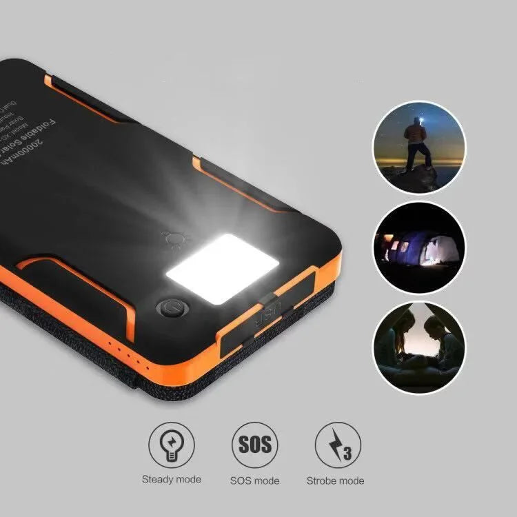 200,000mAh Solar Power Bank with Folding Solar Panels 120W Portable Charger with Built-in Cables USB-C USB-A Lightning Flashlight Digital Display for iPhone Android