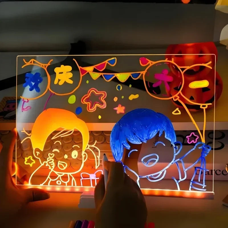 LED Acrylic Message Board — Erasable USB Night Light Drawing Board for Kids, DIY Birthday Gifts & Bar Signs (6.1×6.1 / 8.1×8.1 / 12×8.1 in)
