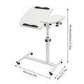 Adjustable White Mobile Laptop Table Stand with Lockable Wheels, Height & 360° Tilt C-Table for Bed Sofa Home Office