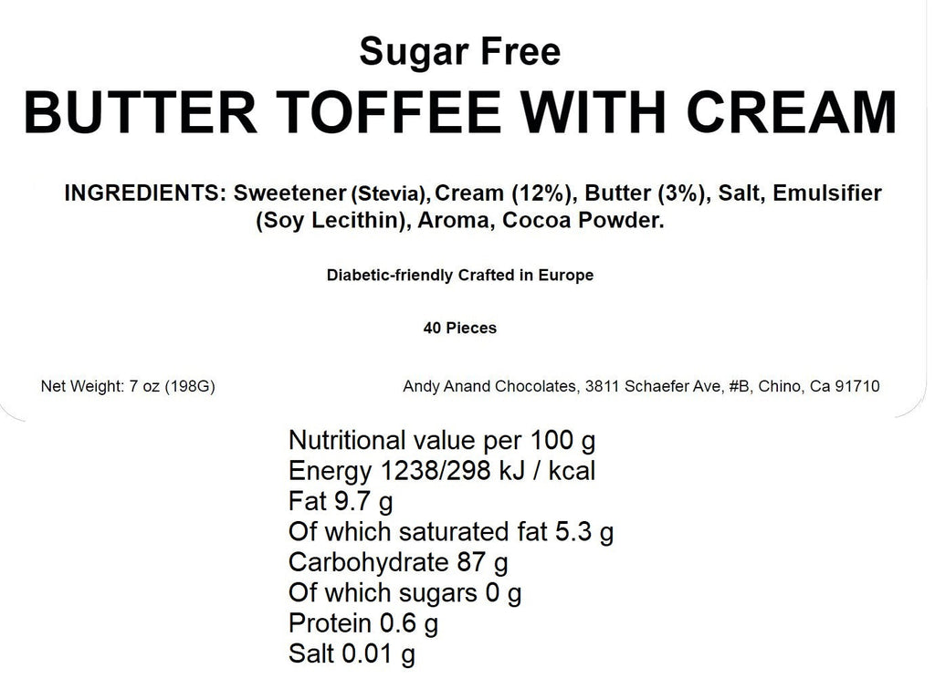 Andy Anand Sugar-Free European Butter Toffee Hard Candy, 40 pc, 7 oz – Stevia Sweetened, Keto & Diabetic-Friendly Gourmet Snack Gift Box
