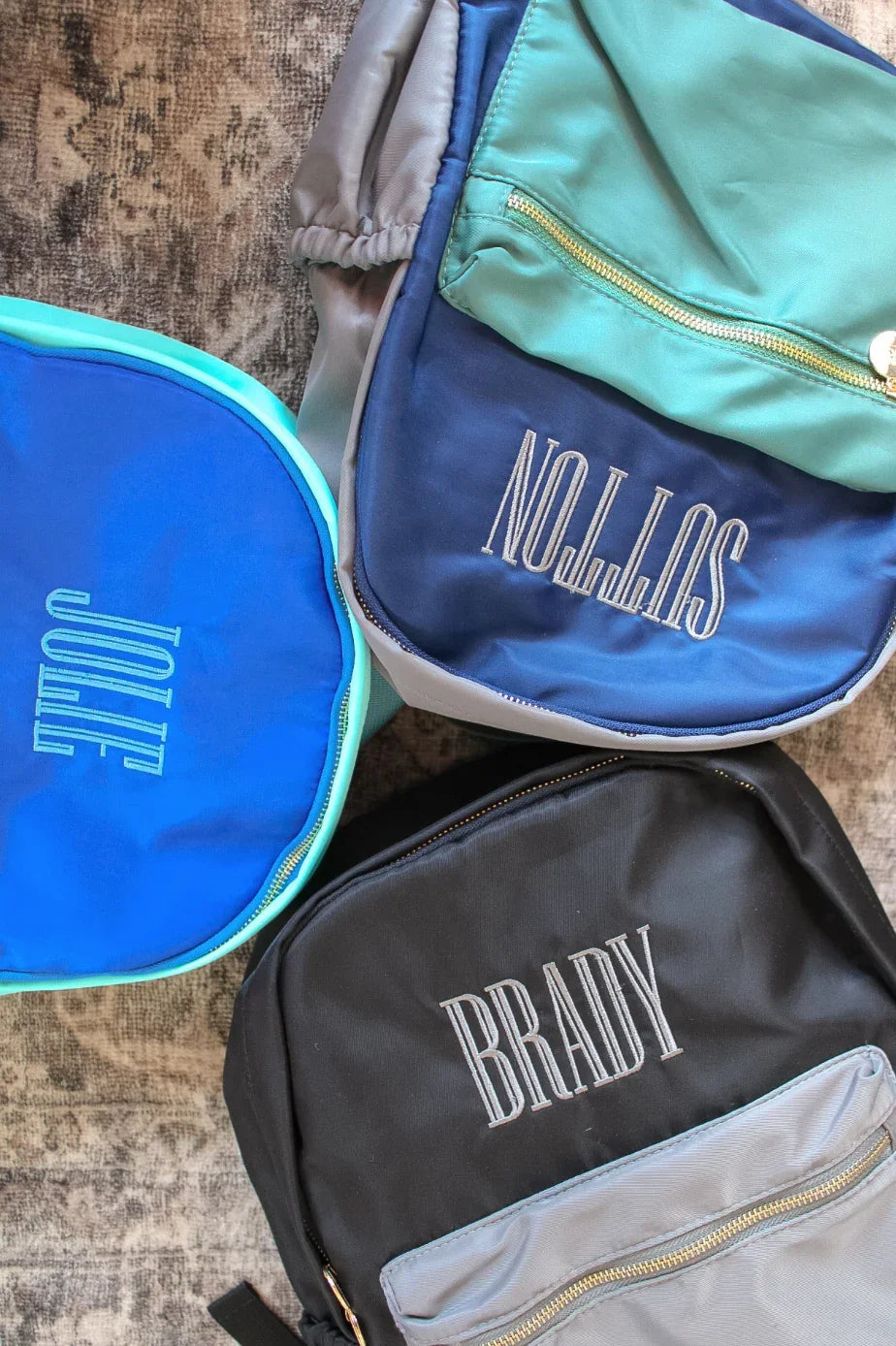 Personalized Black + Grey Colorblock Backpack – Standard Size, Custom Name Embroidery Included