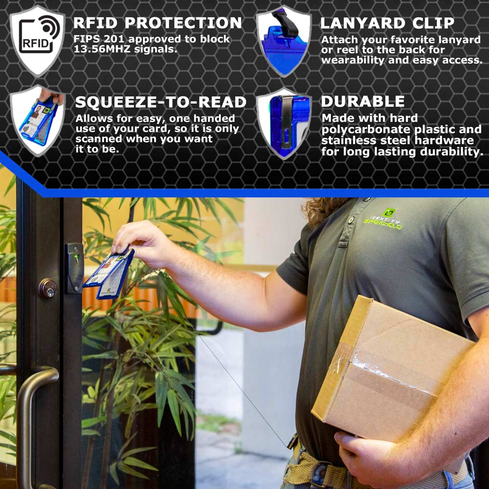Secure Badge Holder Classic, Vertical 1 ID Card Holder, Retractable Reel, and Lanyard Bundle