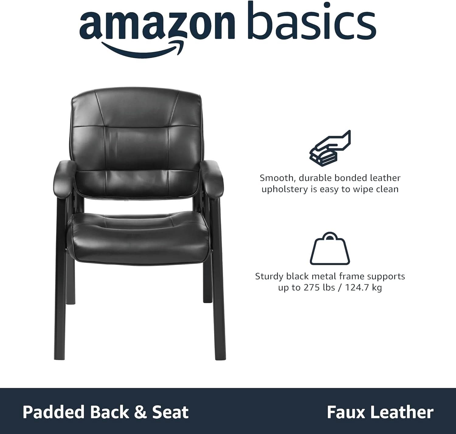 Black Faux Leather Office Guest Chair With Metal Frame