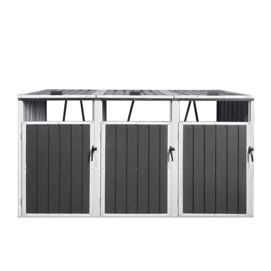 Storage Outdoor Grey Metal 3 Bin Trash Can Shed