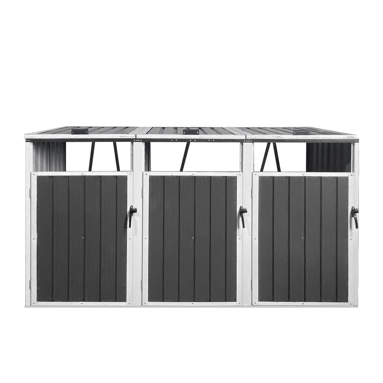 Storage Outdoor Grey Metal 3 Bin Trash Can Shed