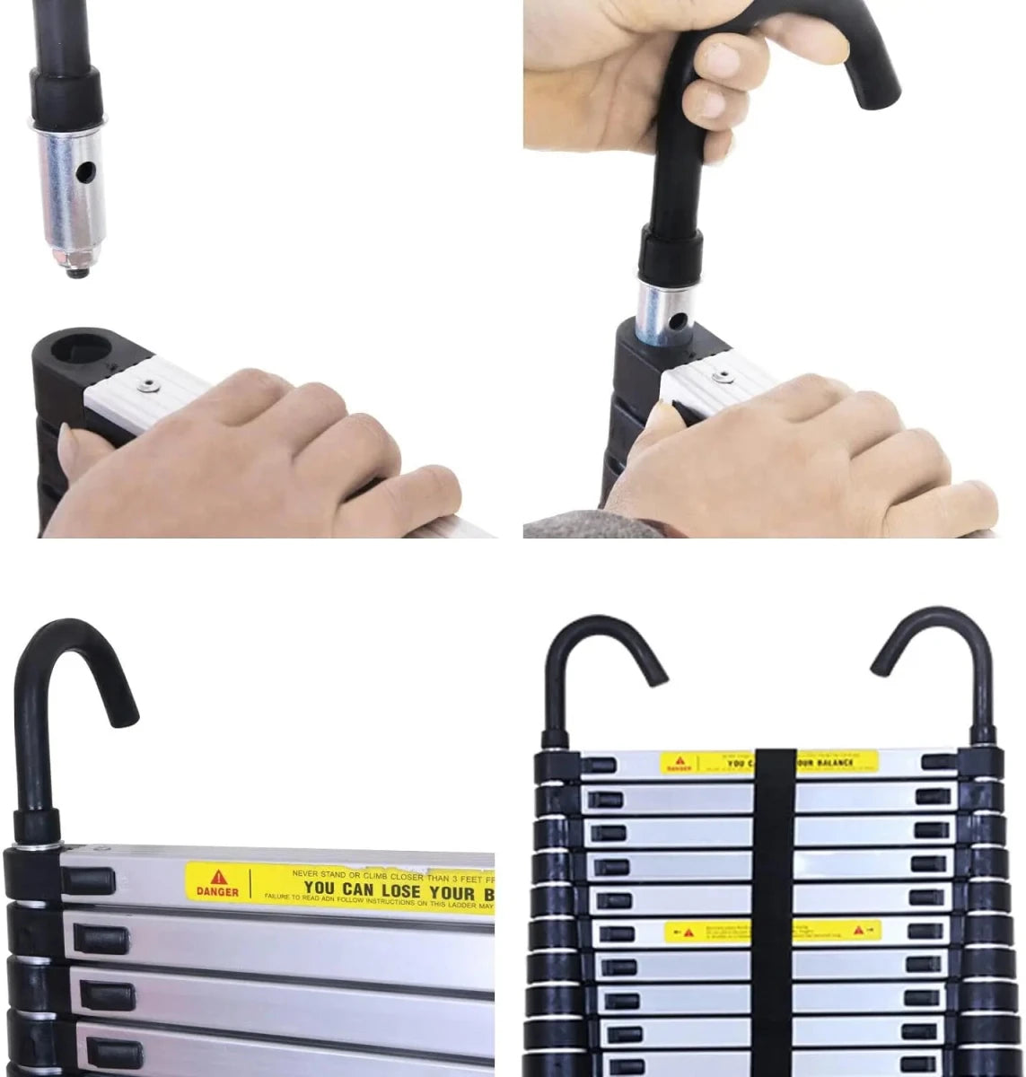 DayPlus 5M Telescopic Ladder with hooks,16.5FT Multi - Purpose Folding Aluminium Foldable Ladder Extension Loft Ladder,330lb EN131 - Veteran Powered