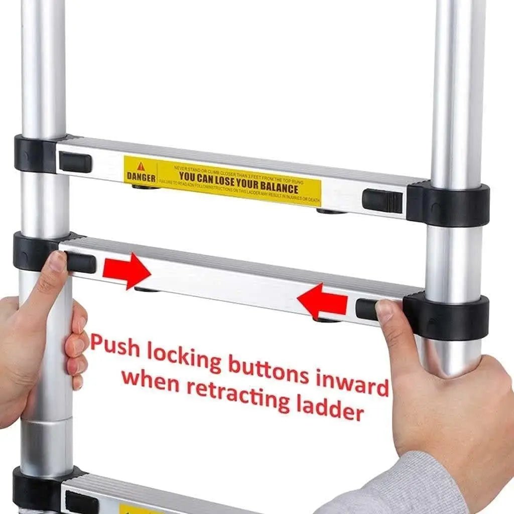 DayPlus 5M Telescopic Ladder with hooks,16.5FT Multi - Purpose Folding Aluminium Foldable Ladder Extension Loft Ladder,330lb EN131 - Veteran Powered