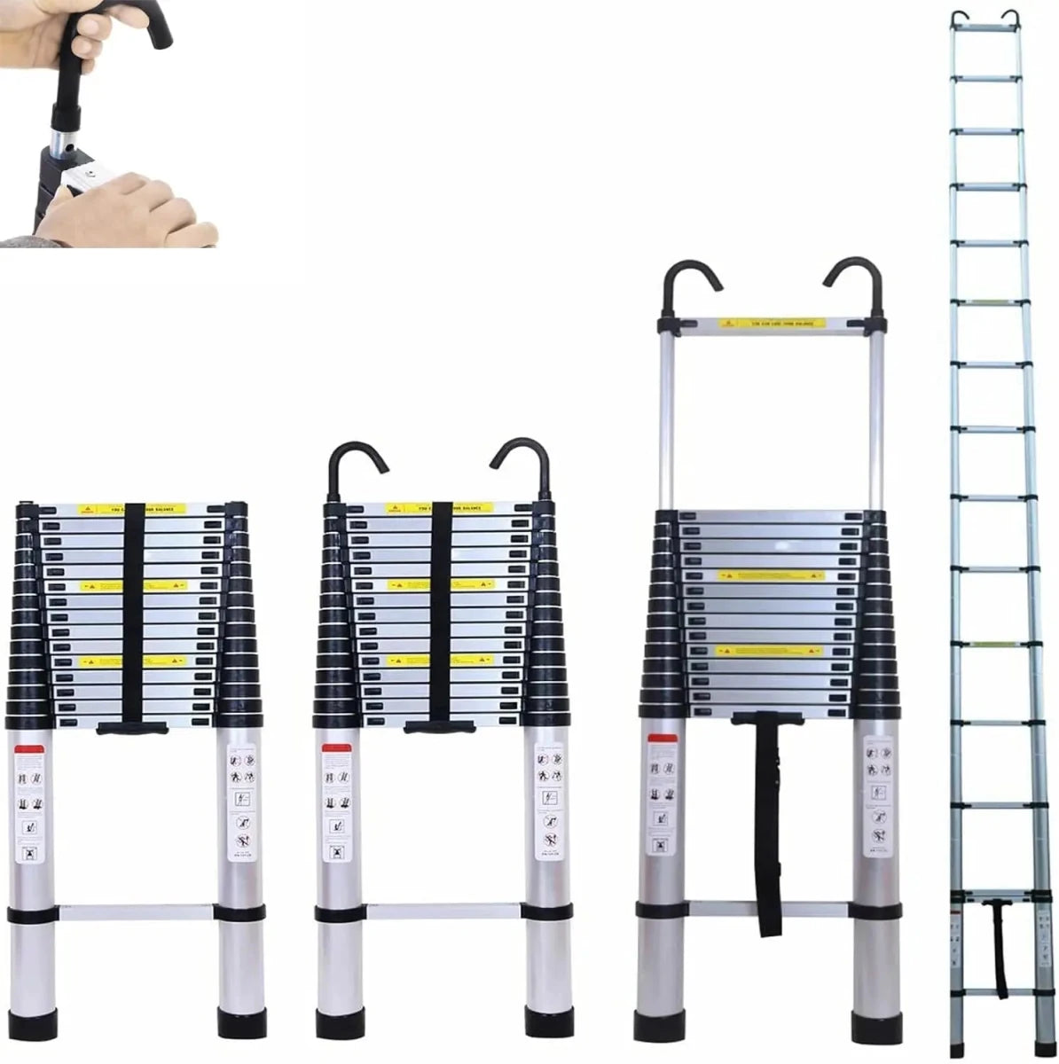 DayPlus 5M Telescopic Ladder with hooks,16.5FT Multi - Purpose Folding Aluminium Foldable Ladder Extension Loft Ladder,330lb EN131 - Veteran Powered