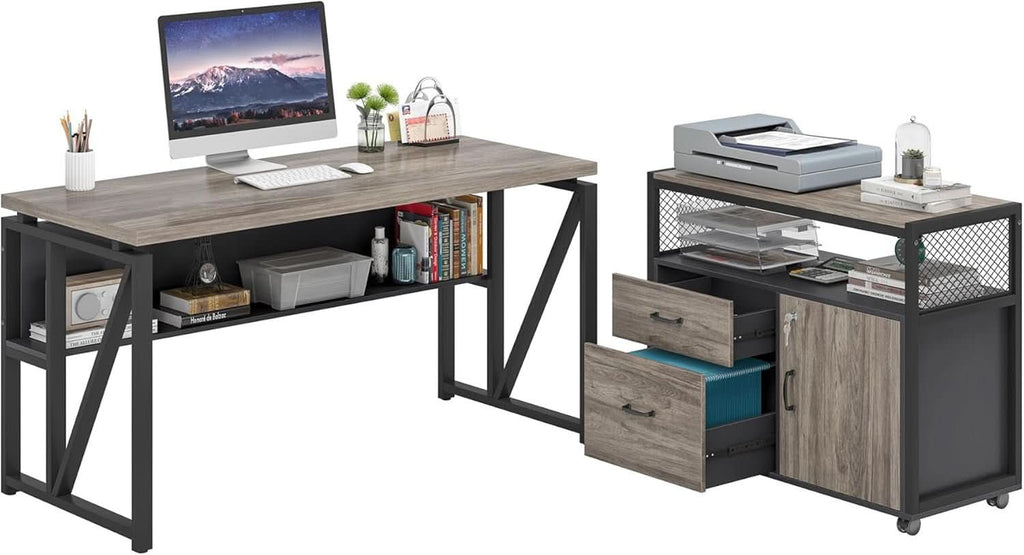 Executive Office Computer Desk and Mobile File Cabinet