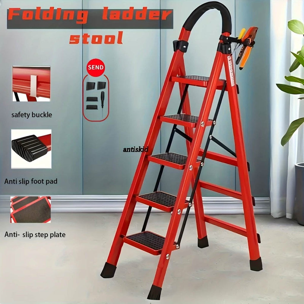 Folding 3/4 - Step Ladder – Portable Steel Step Stool, Anti - Slip - Veteran Powered