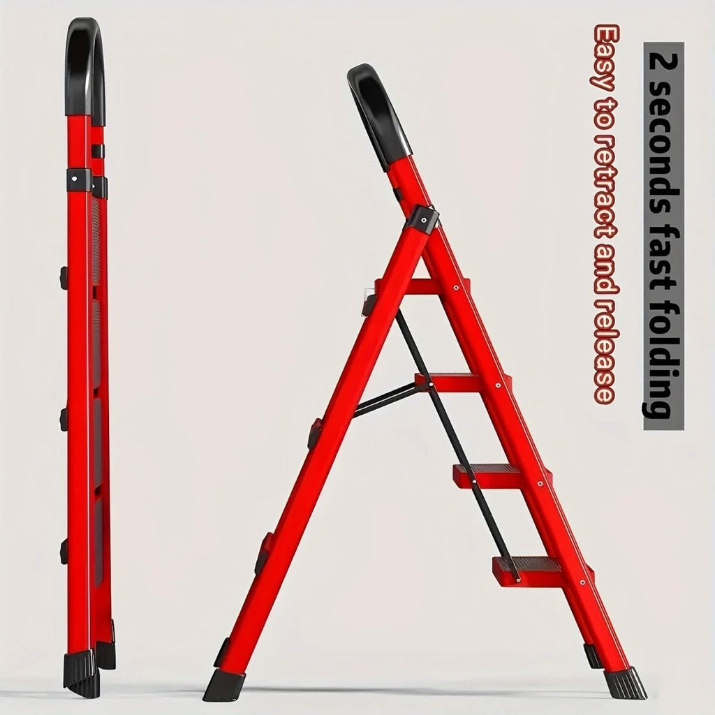 Folding 3/4 - Step Ladder – Portable Steel Step Stool, Anti - Slip - Veteran Powered