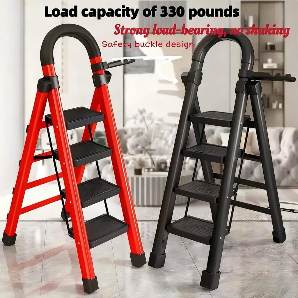 Folding 3/4 - Step Ladder – Portable Steel Step Stool, Anti - Slip - Veteran Powered