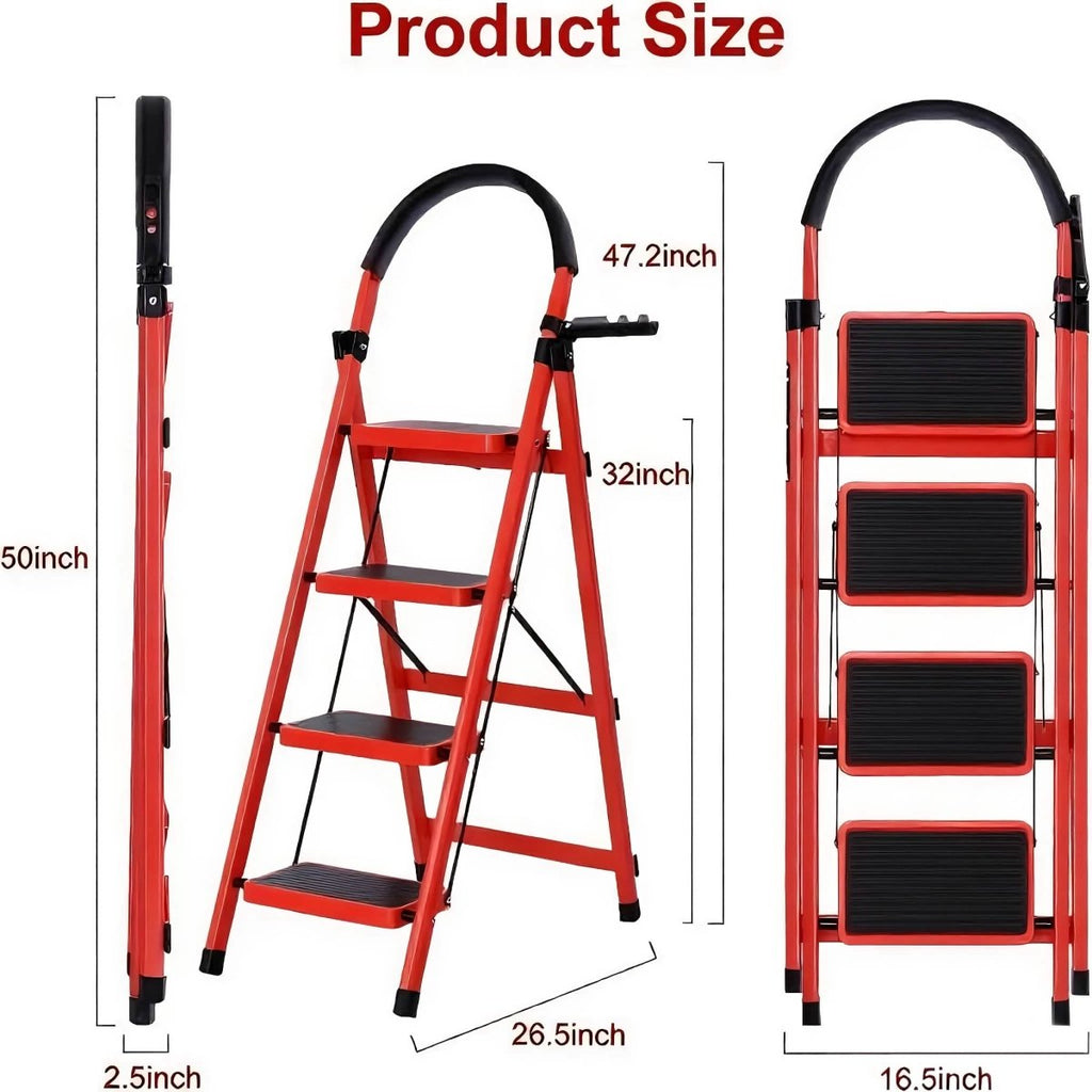 Folding 3/4 - Step Ladder – Portable Steel Step Stool, Anti - Slip - Veteran Powered