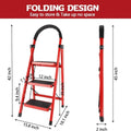 Folding 3/4 - Step Ladder – Portable Steel Step Stool, Anti - Slip - Veteran Powered