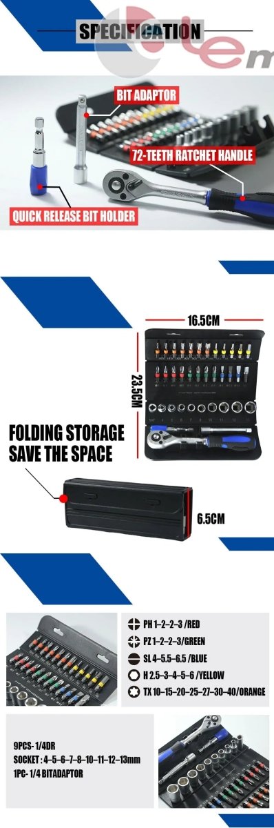 LE - RF237 37PCS 1/4" Drive Socket & Bit Set – Complete Kit - Veteran Powered