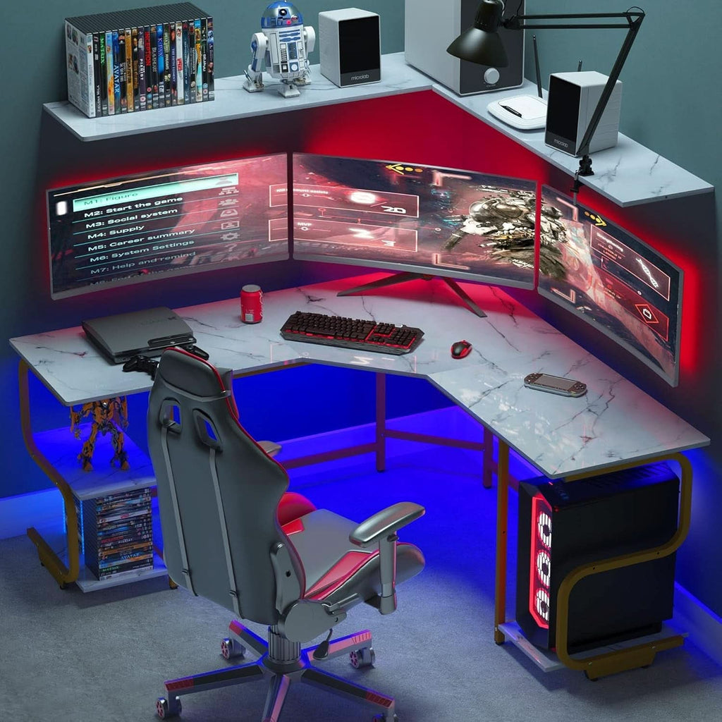 Modern L Shaped Desk with Large Shelves for Office