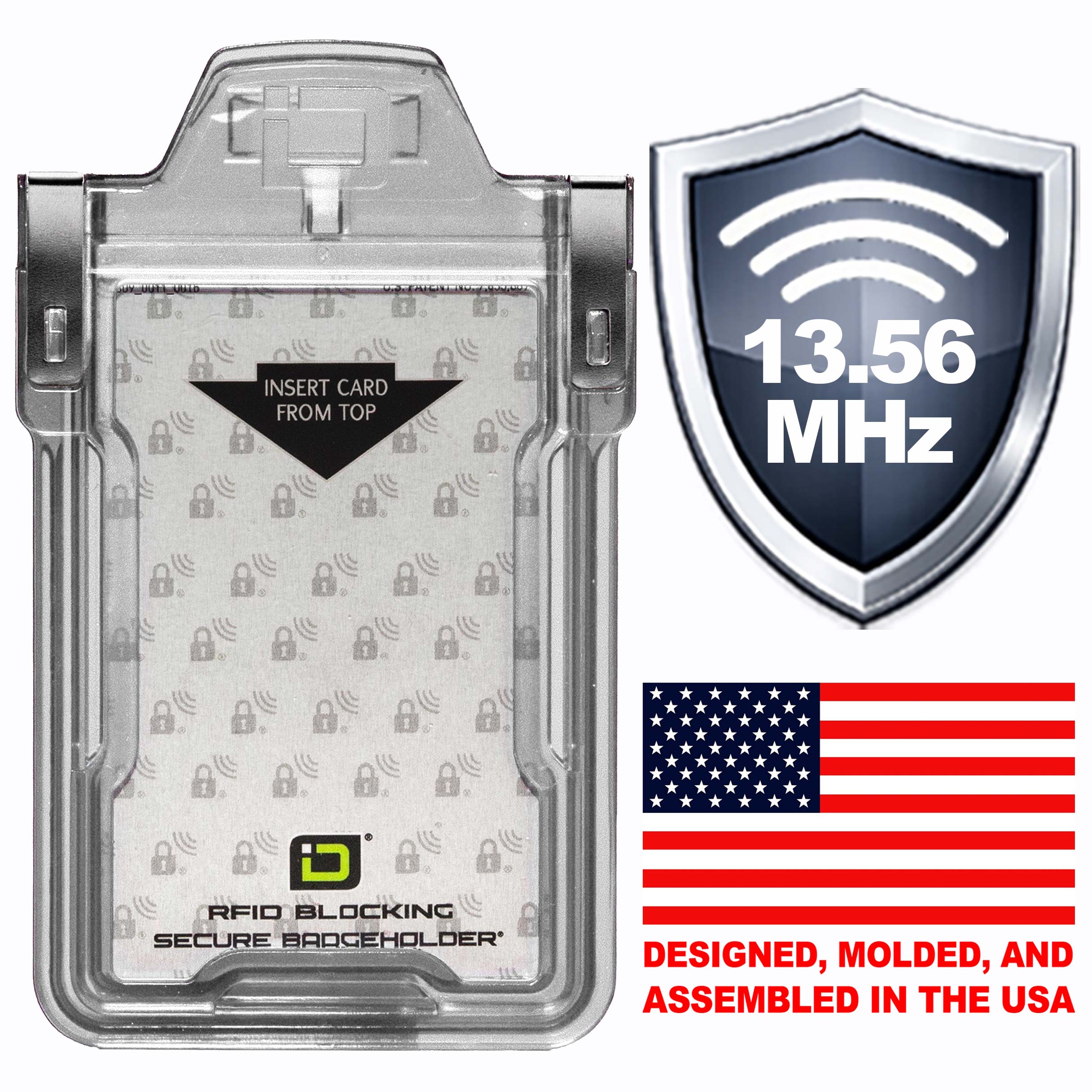 "Squeeze to Read" Secure Badge Holder Classic Vertical 1 ID Card Holder