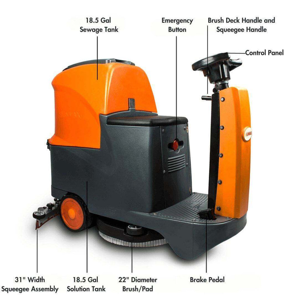 RT70+ Industrial Ride-On Floor Scrubber, 22" Brush Cleaning Path, Lithium Battery