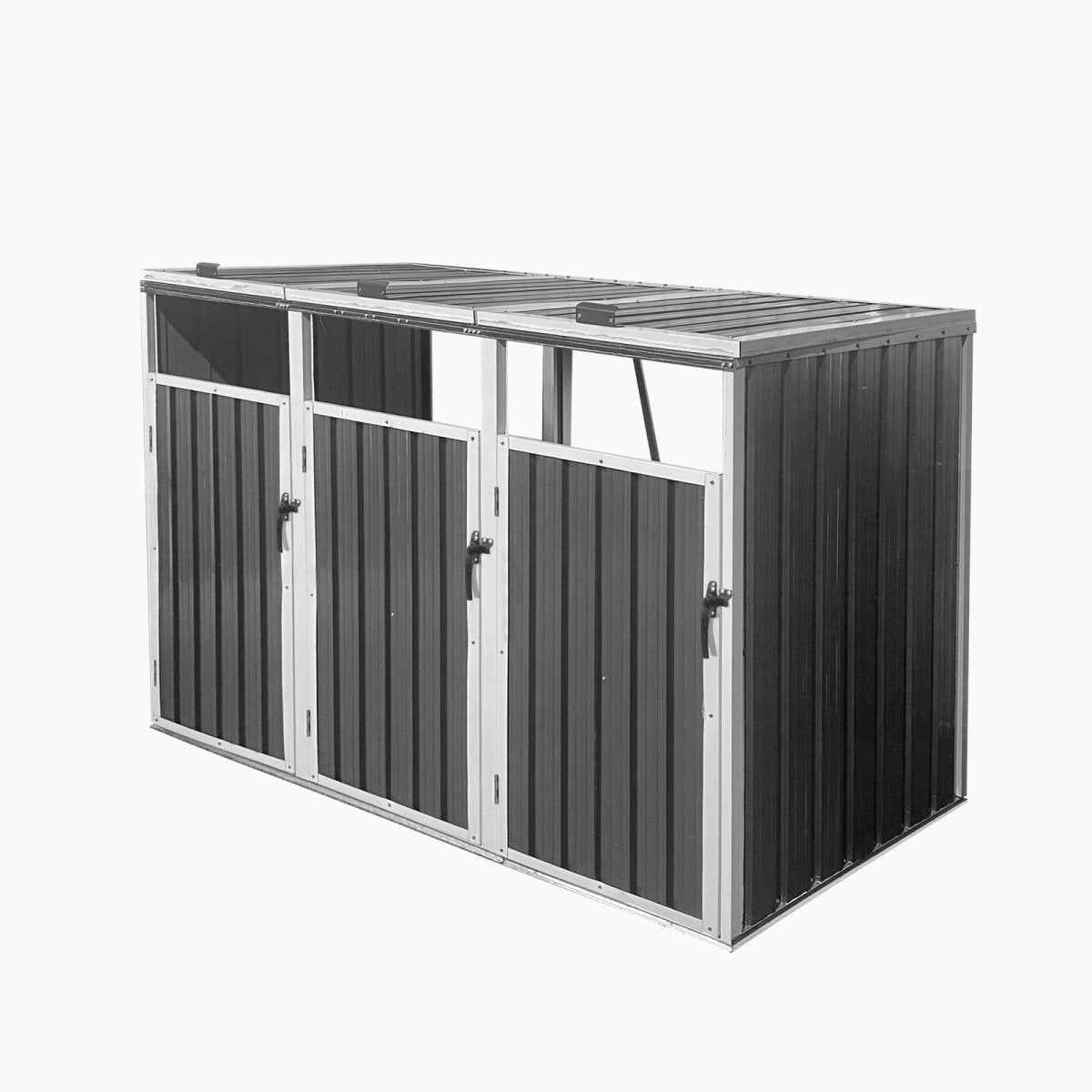 Storage Outdoor Grey Metal 3 Bin Trash Can Shed - Veteran Powered