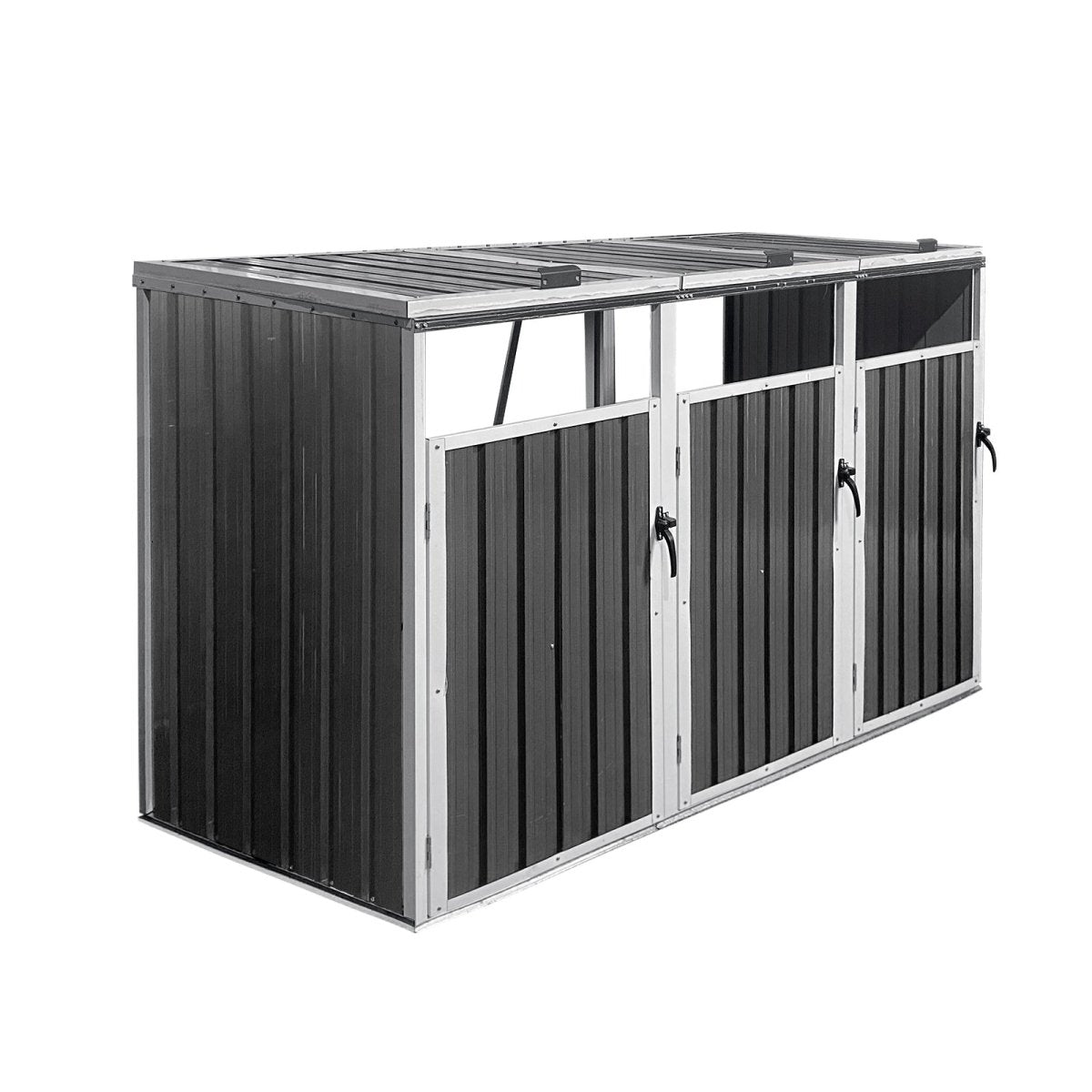 Storage Outdoor Grey Metal 3 Bin Trash Can Shed - Veteran Powered